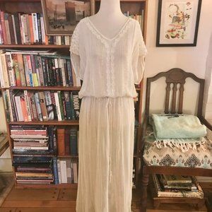 Lisa Robertson Sheer white maxi dress with gold metallic thread size Large